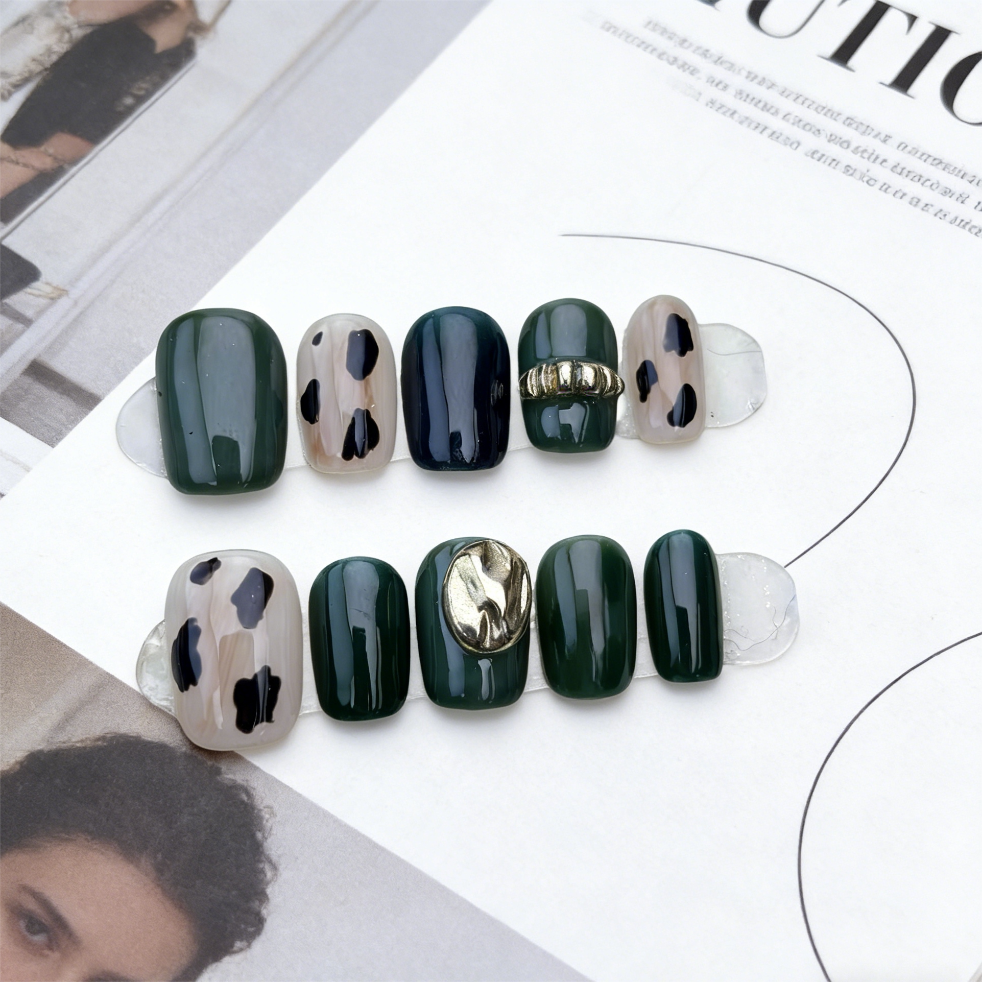 短方黑白高颜值穿戴甲成品甲片假指甲短款时尚豹纹美甲显瘦贴片