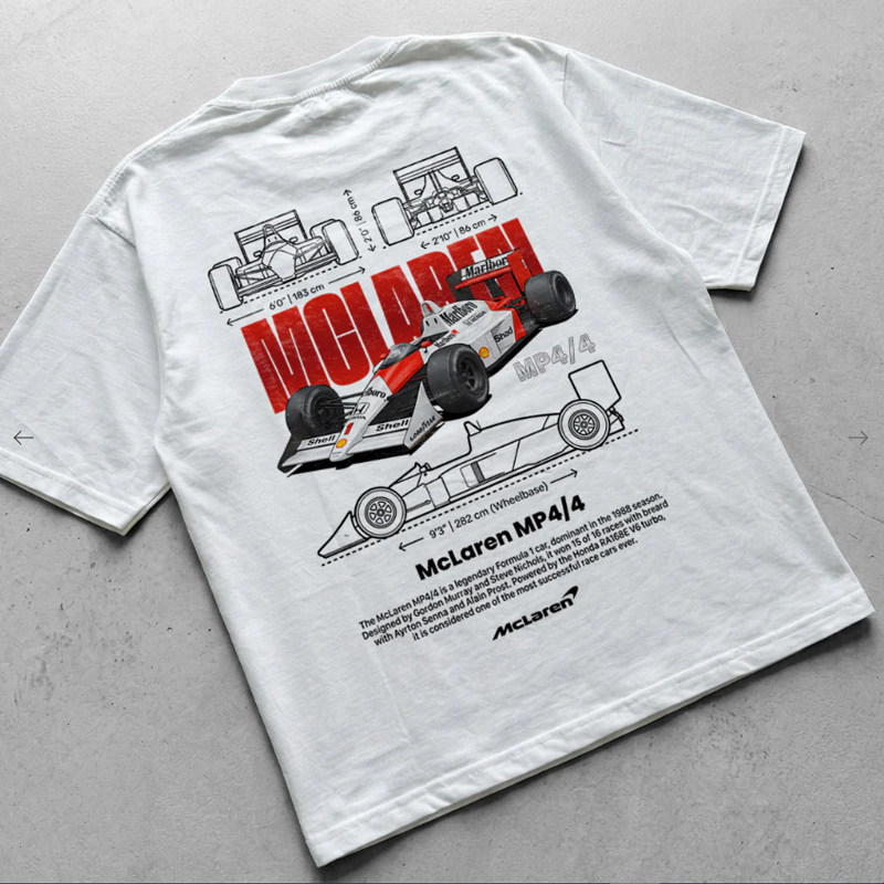 F1迈凯伦车队比赛车 MP4/4休闲复古周边短袖T恤衫男装衣服宽松