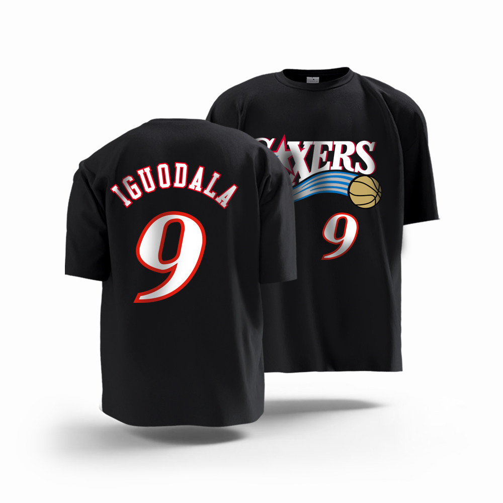 76人队篮球艾弗森3号复古球衣乔治8号伊戈达拉9号圆领纯棉短袖T恤