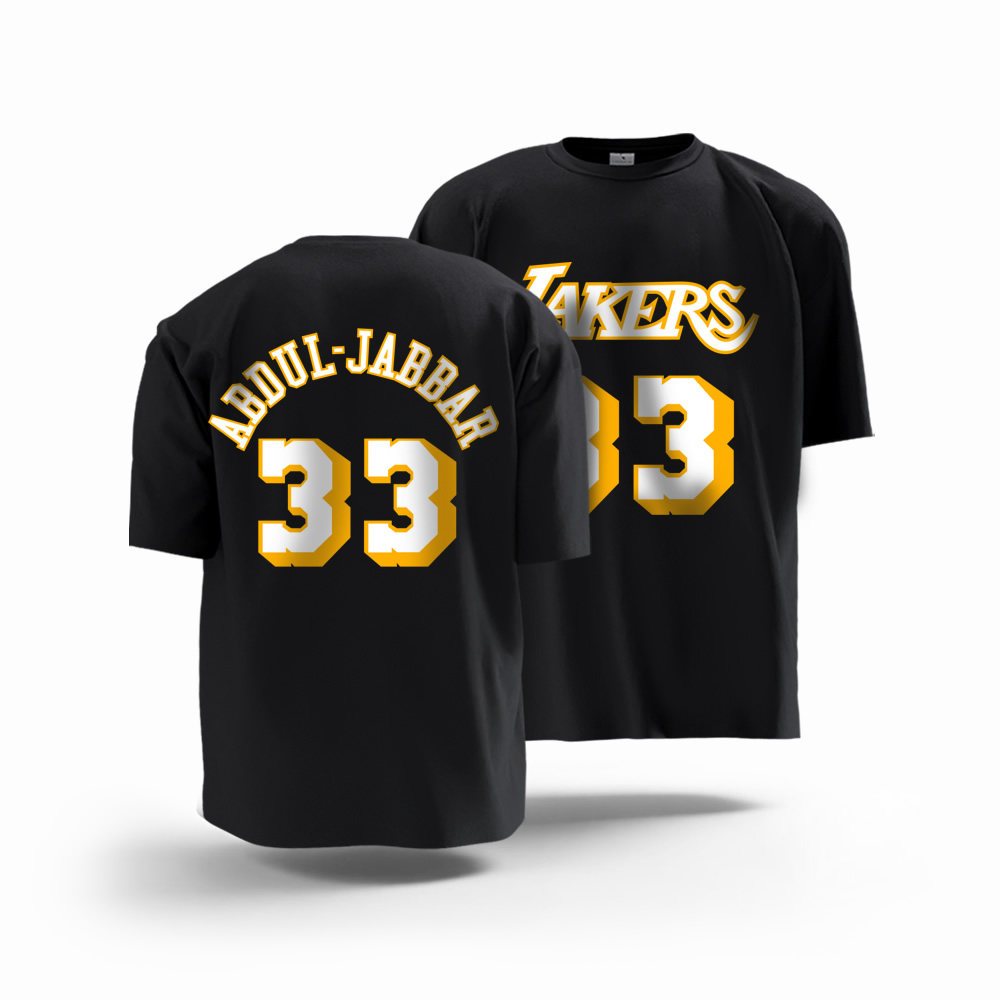 湖人队复古篮球衣贾巴尔33号 约翰逊32短袖T恤衫美式投篮定制印号