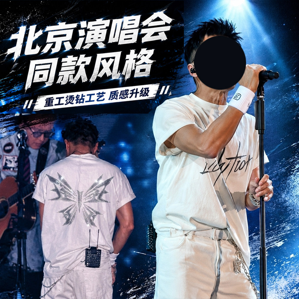 锋味锋哥南京北京演唱会Evolution字母蝴蝶同款短袖t恤烫钻反光