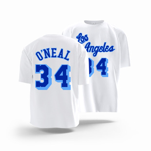 湖人队复古篮球衣蓝色奥尼尔34号 训练服 短袖T恤衫美式投篮定制
