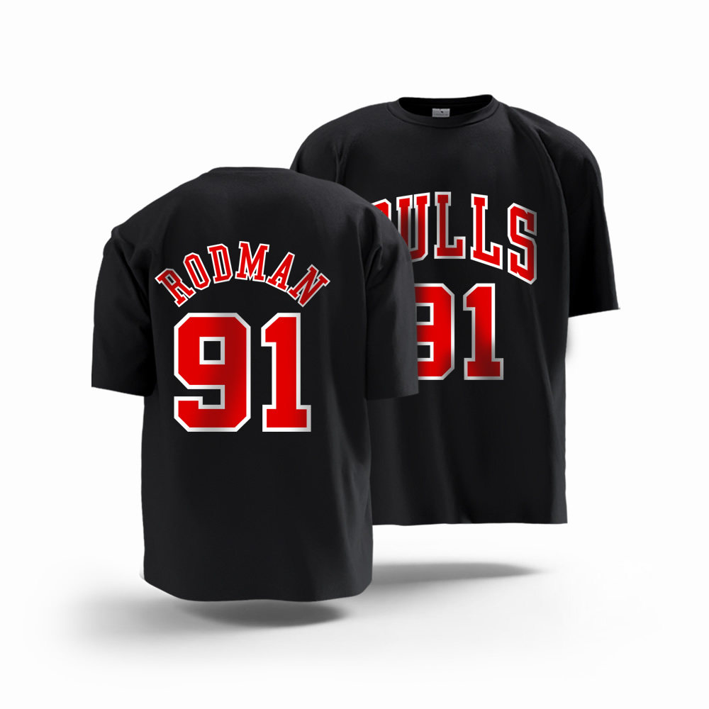 公牛队23号短袖T恤衫乔帮主罗德曼91号纯棉复古定制印号篮球衣服