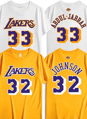 贾巴尔33号约翰逊32号罗德曼73号 篮球复古退役纪念队服定制短袖