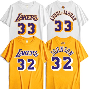 贾巴尔33号约翰逊32号罗德曼73号 篮球复古退役纪念队服定制短袖
