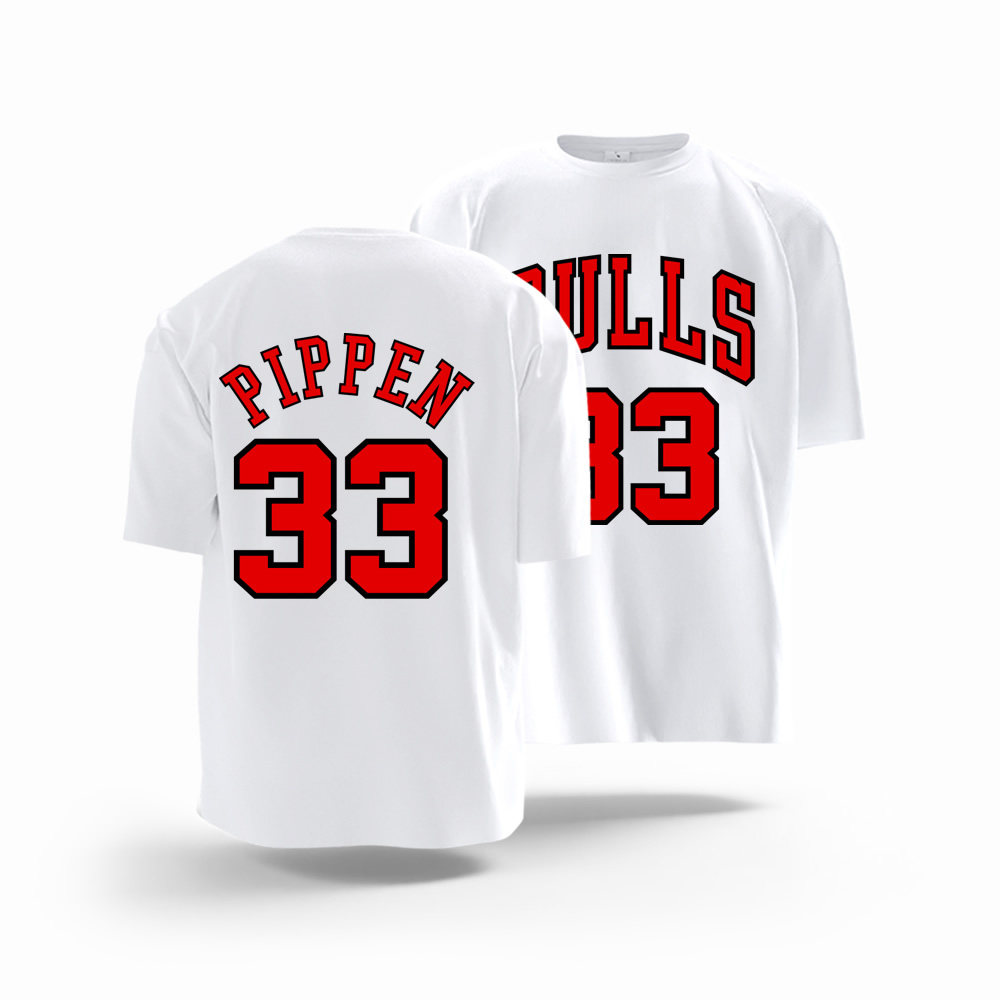 公牛1号短袖T恤衫 罗斯1号 皮蓬33号纯棉定制印号美式篮球衣服