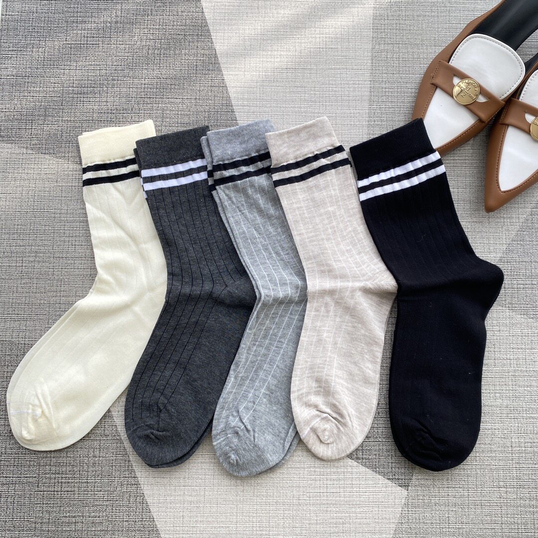 春夏款堆堆袜女袜薄款中筒袜ins潮韩国学院风长袜两条杠纯欲风