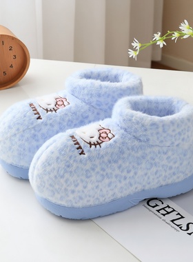 秋冬新款HelloKitty可爱三丽鸥保暖防滑棉鞋女时尚豹纹加厚底百搭