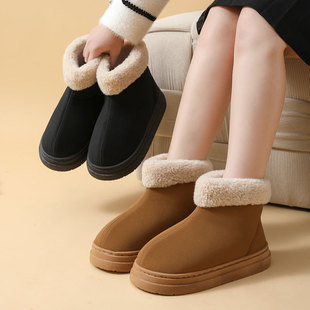 厚底短筒 毛绒外穿靴子保暖冬季 欧美雪地靴情侣包跟棉鞋 男女士大码