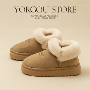 远港加厚底雪地靴半拖鞋女大码外穿冬加绒加厚新款包头毛毛棉拖鞋