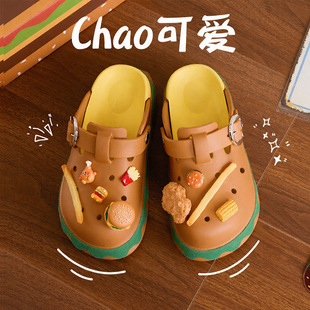 25新款 拖鞋 夏可爱勃肯包头洞洞鞋 女趣味汉堡外穿厚底防滑卡通四季