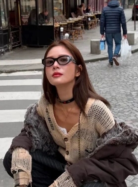 猫眼小框太阳眼镜时尚女士高级感网红风遮阳墨镜男防紫外线黑黄粉