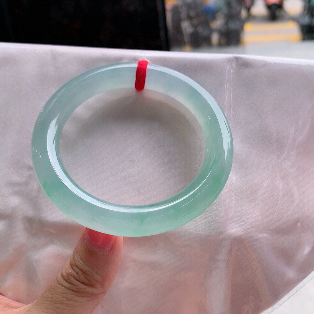 纯天然缅甸A货翡翠圆条金丝绿手镯冰玻种玉石镯子55圈口送证书