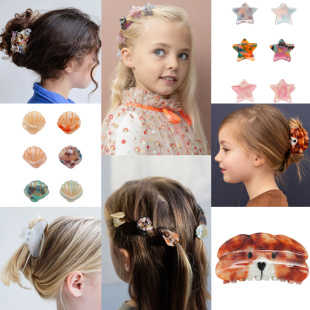 英国纯原可爱女孩鲨鱼夹星星抓夹贝壳卡通甜美发饰饰品醋酸发夹In