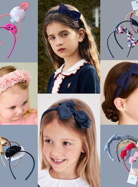 出口儿童发箍蝴蝶结女孩头饰发饰头箍外贸欧美淑女气质学院深蓝色