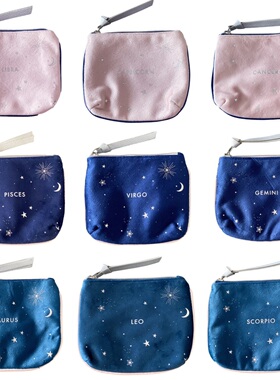 秋冬新款12星座零钱包收纳包蓝色粉色可爱女孩女士外贸欧美丝绒In
