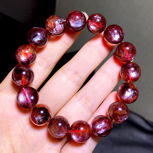 天然红胶花水晶手串异像情侣手串