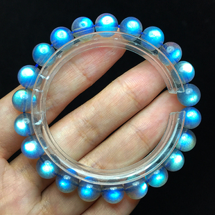 一图一物天然灰月光石手链女冰种玻璃体拉长石强蓝光彩水晶手串