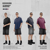 喷马骝刀割磨破做旧翻领纽扣短袖 polo衫 净色光板百搭休闲时尚 个性