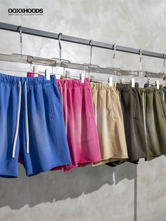 男女夏 街头休闲五分裤 重磅渐变水洗泛白复古毛边宽松短裤 潮牌美式