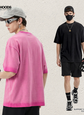 短宽松男装Boxyfit风格275g炒色做旧宽松落肩纯棉纯色光板短袖T恤