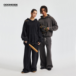 将慵懒进行到底360g炒雪花做旧磨边割烂破洞高街加长裤肥佬阔腿裤