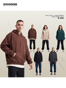 秋冬简约OS欧美高街重磅400G加绒连帽卫衣男潮牌纯色休闲情侣帽衫