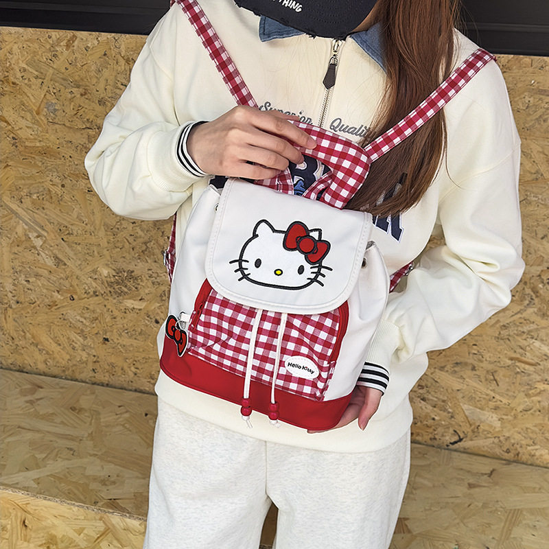 红格子时尚百搭儿童背包猫咪可爱卡通小书包幼儿园休闲双肩包韩版