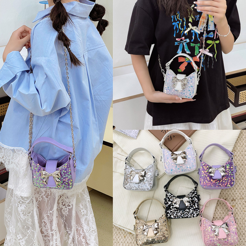 公主童话风女童儿童亮片蝴蝶结礼物斜挎包唯美小女孩手提腰包洋气