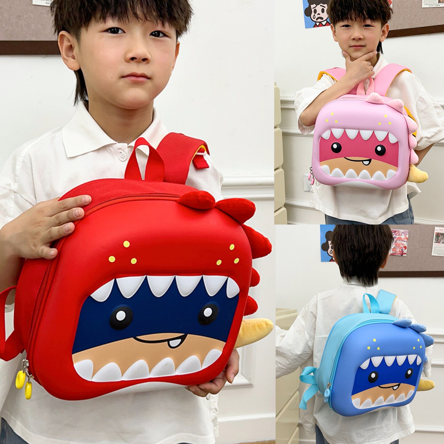 男童新款恐龙背包女孩硬壳可爱方形小书包儿童双肩包卡通轻便透气