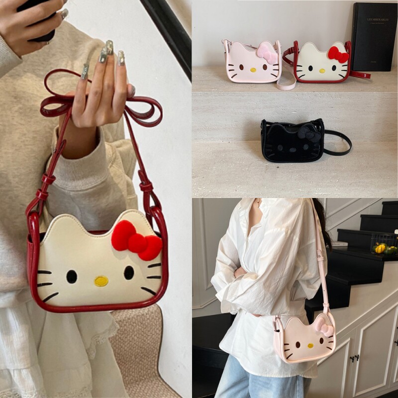 可爱简约百搭卡通小猫单肩包儿童时尚纯色百搭斜挎包包女2025新款