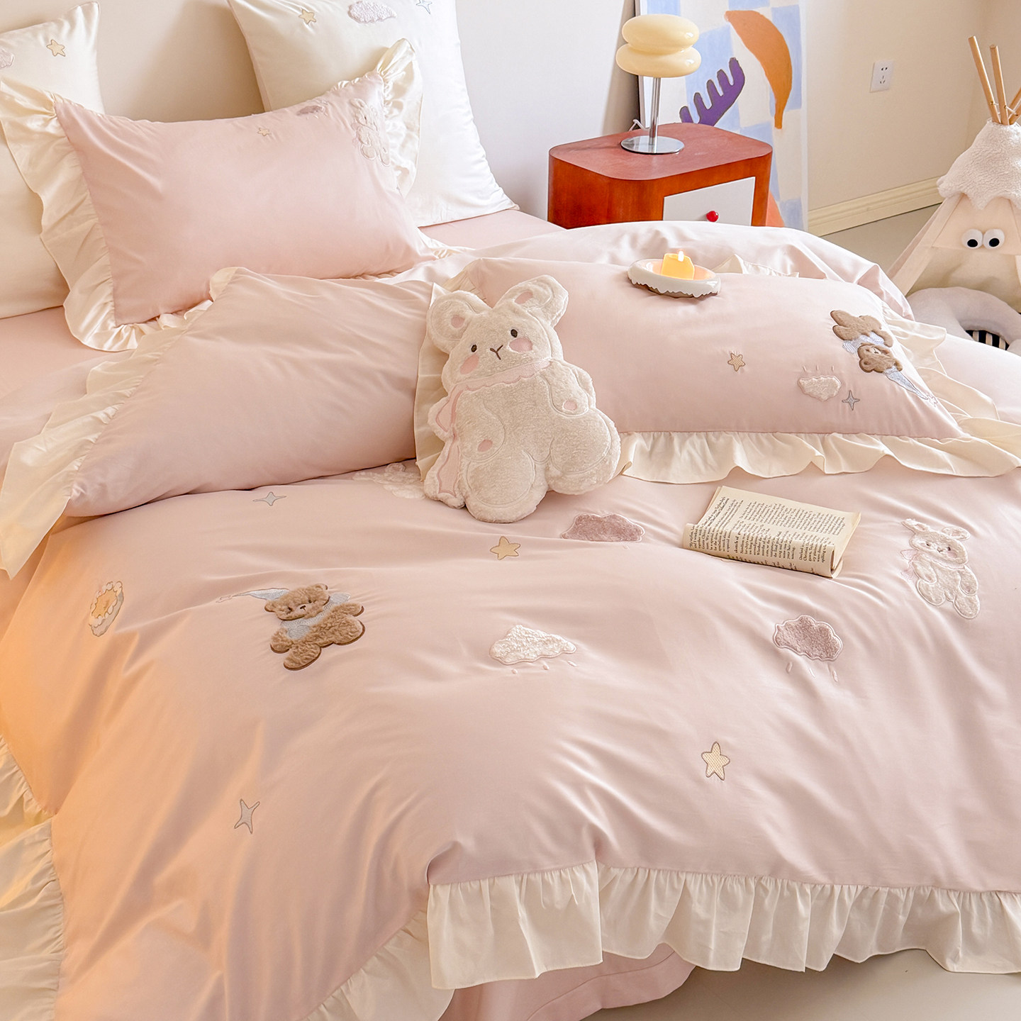 少女心卡通100S长绒棉全棉四件套儿童纯棉贡缎被套床单公主风床品,床上用品,床品套件/四件套/多件套,淘宝优惠券,粉丝福利购,淘宝优惠卷