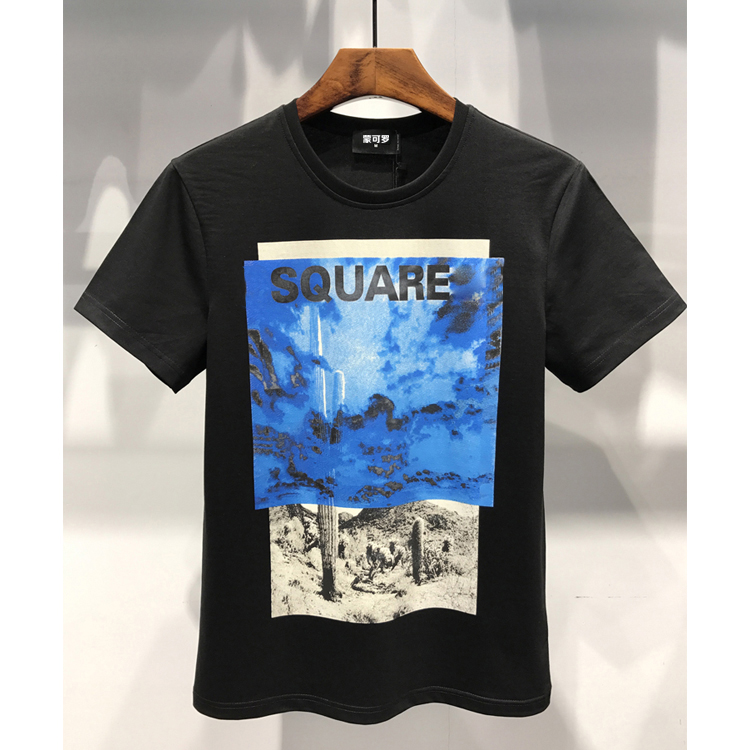 2018短袖T恤男装半袖圆领照片印花夏季上衣纯棉韩版修身新T-shirt