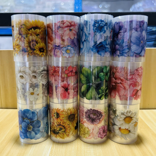 12卷花花树叶立体特油pet手帐胶带免裁切手账胶带素材贴纸2米/卷