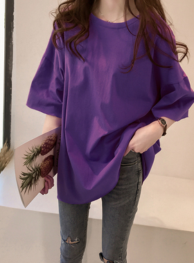 韩版夏大码女胖m300斤200斤宽松中长轻薄款柔软冰丝棉短袖t恤弹力