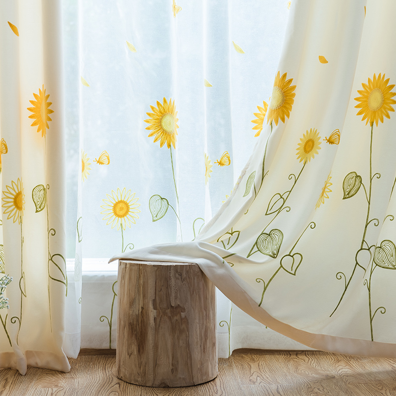 窗帘立体绣花高档刺绣田园日式卧室布料窗纱幔半遮光2021年新款