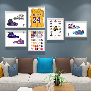 NBA篮球明星科比球衣相框组合装饰画詹姆斯球鞋海报卧室宿舍挂画