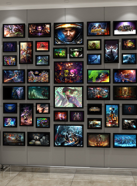 网吧游戏合集照片墙装饰DOTA2网咖相框墙GTA战神APEX挂画CSGO壁画