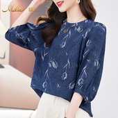 慕立2025夏季 桑蚕丝印花新款 百搭短袖 Mulee T恤衫 真丝女休闲圆领