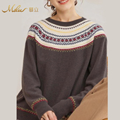 套头羊绒衫 Mulee 慕立新款 复古印花女宽松针织上衣秋冬百搭毛衣