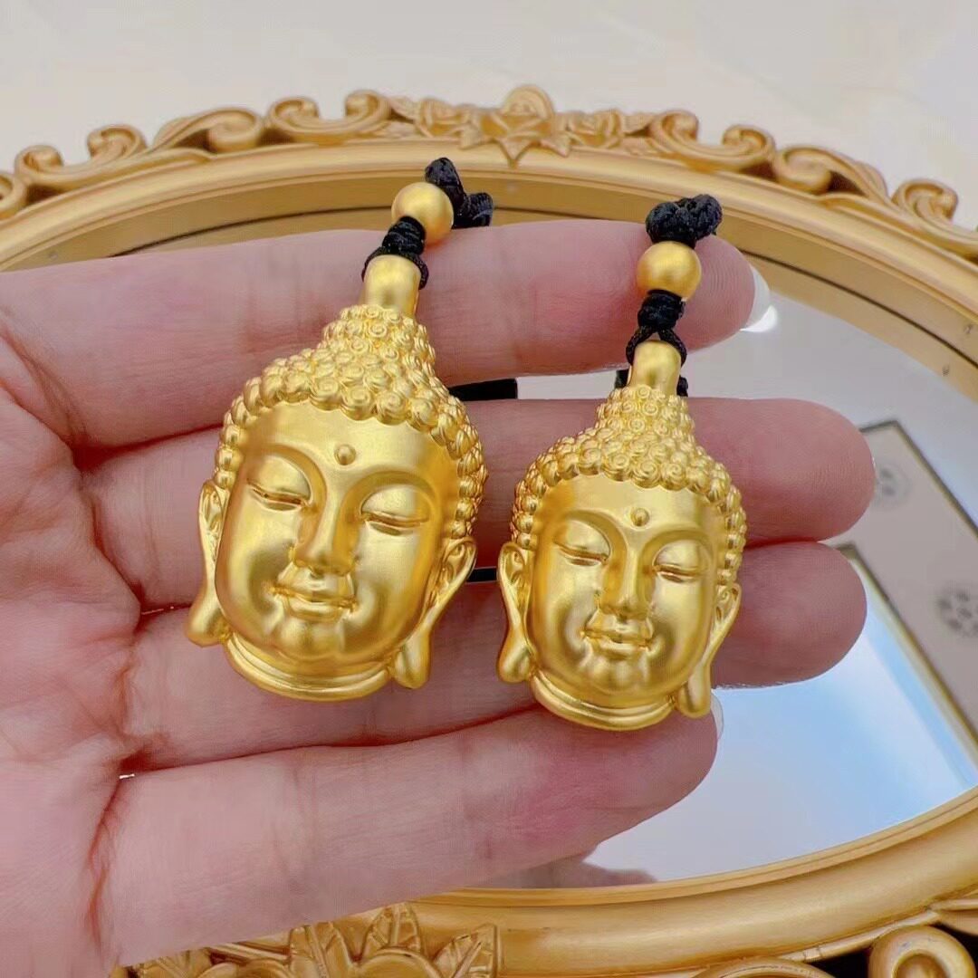 缘和美999足金黄金吊坠5d无氰硬金佛陀挂坠佛头吊坠编绳项链送礼