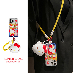 可爱猫适用苹果15手机壳新款 lizardhill 斜挎背带零钱包iphone15promax女生14高级感13pro超好看12带挂绳11