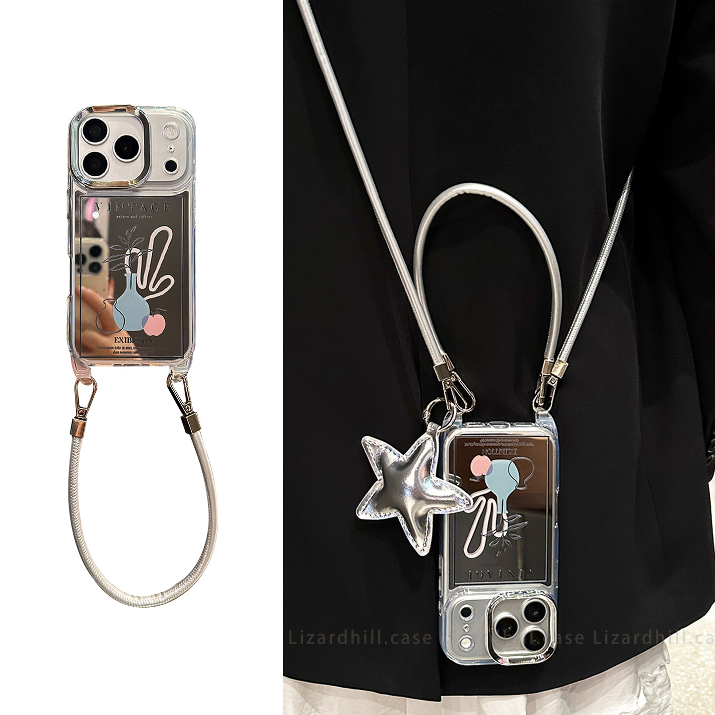 lizardhill 适用苹果17promax手机壳女抽象艺术风16pro新款iphone15pro斜挎背带挂绳14pro镜头全包防摔13镜面