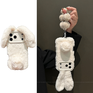 lizardhill 16pro女iphone15毛茸茸14pro保暖13带挂绳12可爱11软Air 秋冬天毛绒兔适用苹果17promax手机壳新款
