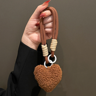 秋冬天时尚毛绒爱心手机挂绳短款挂手腕手机链手提挂件耐用手绳书包钥匙扣优盘防丢腕带挂链便携女带垫片夹片