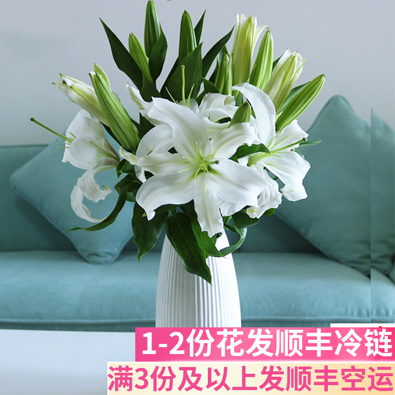 香水百合鲜花10支双头白西伯利亚云南直发斗南花市新基地花卉市场