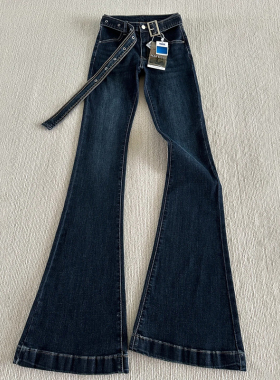 2025春季深蓝色低腰修身微喇叭牛仔裤女高个子显瘦加长版拖地裤潮