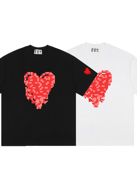 2023夏季新款EU溶解心情侣短袖马赛克印花男女潮牌hiphop爱心T恤