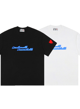 陈冠希霓虹灯LOGO同款eu冠希同款潮牌eu纯棉短袖 T恤男女