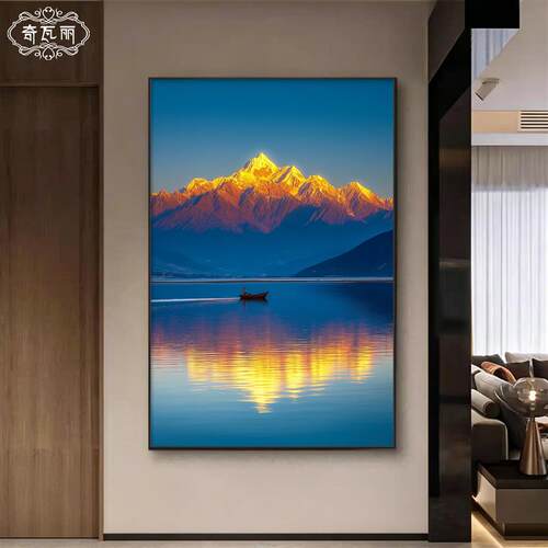 日照金山玄关挂画2026新款客厅装饰画轻奢高级感沙发背景墙落地画